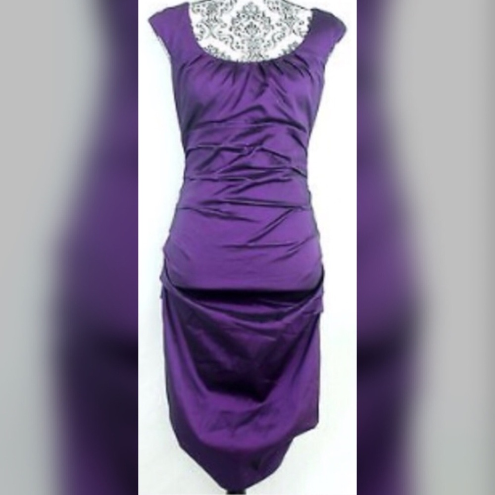 Sandgria Dress Woman Size 8 Metallic Purple Ruched Party Cocktails Dancing
